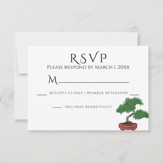 Japanische Bonsai Tree Wedding RSVP Karte (Vorderseite)