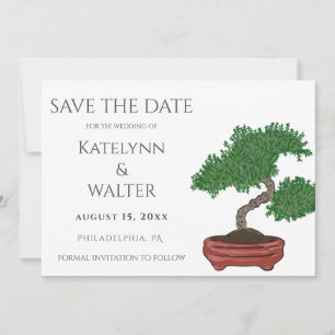 Japanische Bonsai Tree Wedding Save the Date Dankeskarte