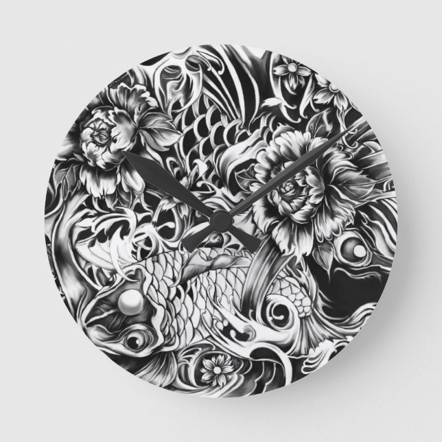 Japanische Brandungstätowierungskunst von der Runde Wanduhr (Vorderseite)