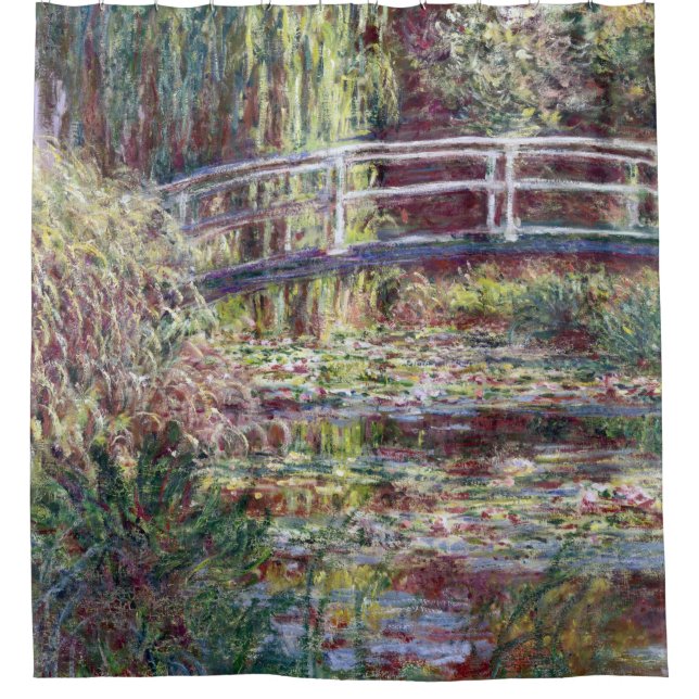 Japanische Bridge Symphonie in Rose Monet Fine Art Duschvorhang (Vorderseite)