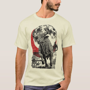 Japanische Bull Art Red Moon Artwork Asiatisch T-Shirt