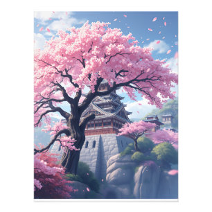 Japanische Burg im Kirschblütenfrühling – Elegant Fotodruck