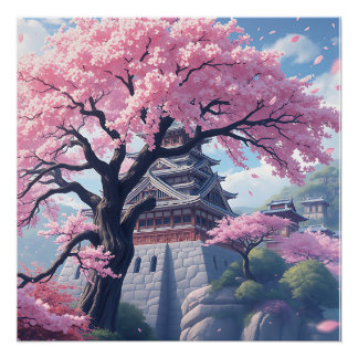 Japanische Burg im Kirschblütenfrühling – Elegant Poster