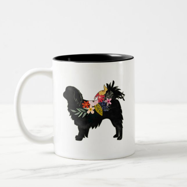 Japanische Chin Hund züchten Bohemische Silhouette Zweifarbige Tasse (Links)