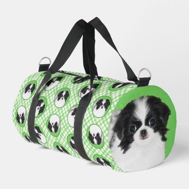 Japanische Chin Puppy-Malerei Originale Hundkunst Duffle Bag (Linke Seite)