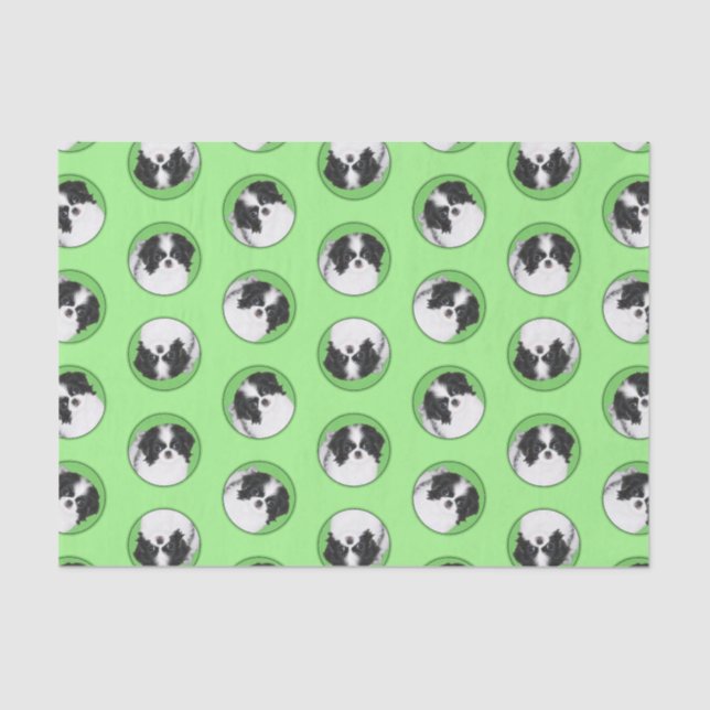 Japanische Chin Puppy-Malerei Originale Hundkunst Seidenpapier (Vorderseite)