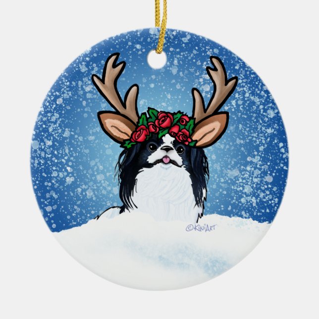 Japanische Chin Reindeer Weihnachtsdekoration Kera Keramik Ornament (Vorne)