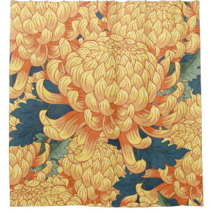 Japanische Chrysanthemen: gelbes Blumenmuster. Duschvorhang