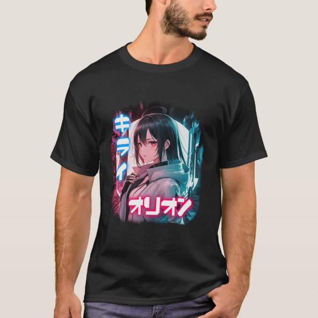 Japanische Cyberpunk-Anime-Girl-Figur T-Shirt (Vorderseite)