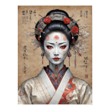 Japanische Cyberpunk-Geisha auf Pergament