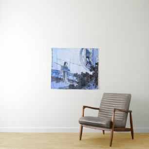 Japanische Dame in Kimono beim Mondfahren Wandteppich