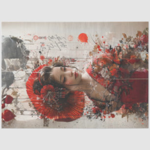 Japanische Dame in Red Kimono Decoupage Seidenpapier