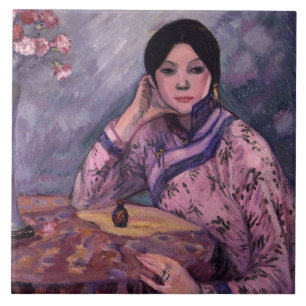 Japanische Dame mit einer Parfümflasche Fliese