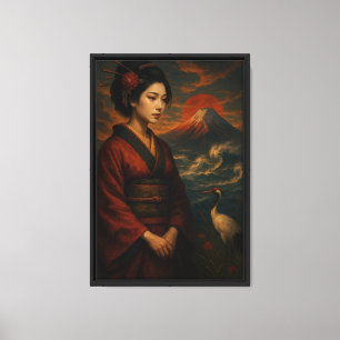 Japanische Dame mit Fuji - Oriental Leinwanddruck