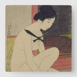 Japanische Dame nach dem Bad Akzentuhr Quadratische Wanduhr