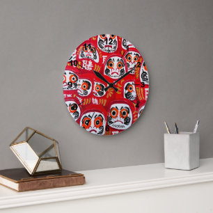 Japanische Daruma-Puppen-Malerei von Alfred Fox Große Wanduhr