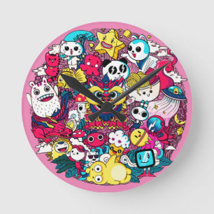 Japanische Doodle-Kunst Runde Wanduhr