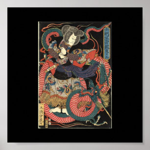 Japanische Drache-Malerei circa 1860 Poster