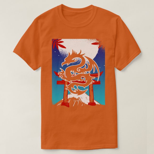Japanische Drache Torii Tor Berglandschaft T-Shirt (Design vorne)