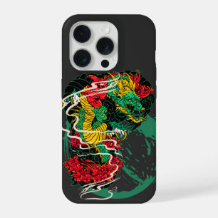 Japanische Drachen-Pfingstrose Traditionelle Tatto iPhone 15 Pro Hülle