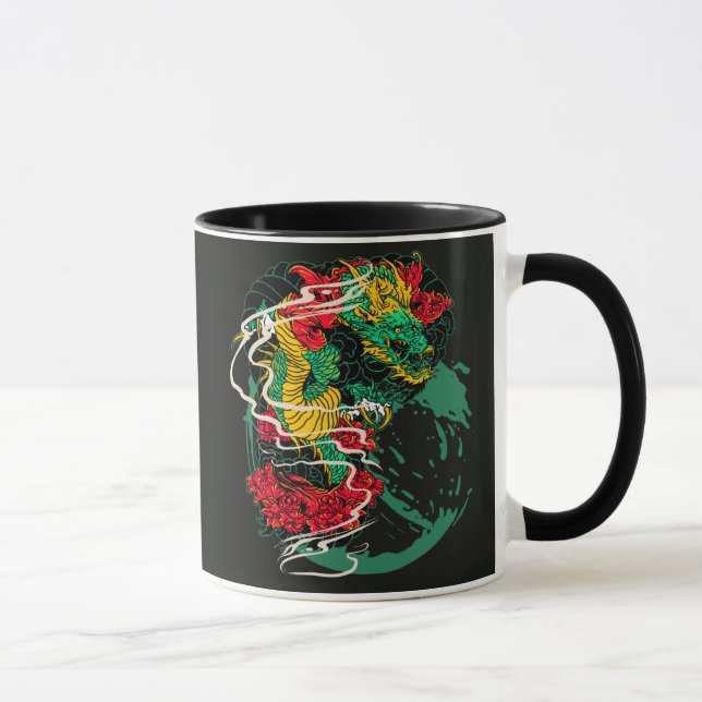 Japanische Drachen-Pfingstrose Traditionelle Tatto Tasse (Rechts)