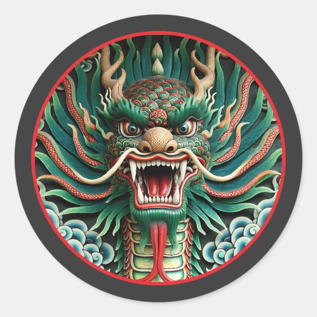 Japanische Drachen- und chinesisch-buddhistische T Runder Aufkleber (Vorderseite)