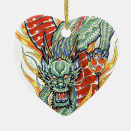 Japanische Drachen- und Lotus-Blume Keramik Ornament