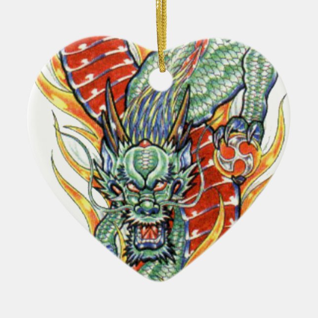 Japanische Drachen- und Lotus-Blume Keramik Ornament (Vorne)