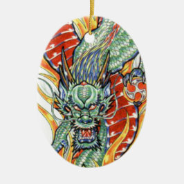 Japanische Drachen- und Lotus-Blume Keramik Ornament