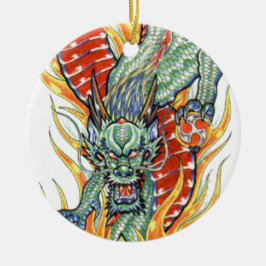 Japanische Drachen- und Lotus-Blume Keramik Ornament