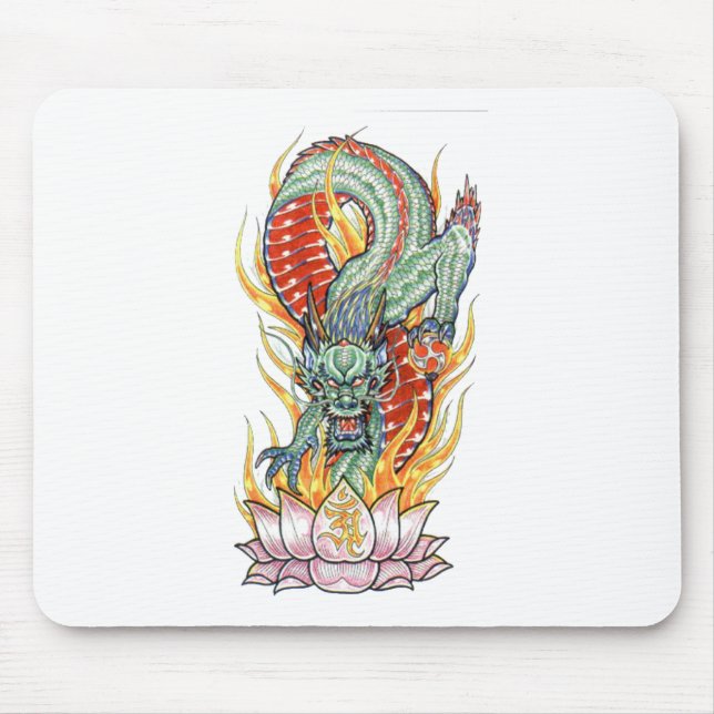 Japanische Drachen- und Lotus-Blume Mousepad (Vorne)