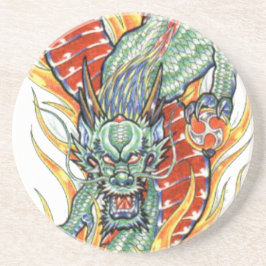 Japanische Drachen- und Lotus-Blume Sandstein Untersetzer