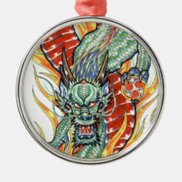 Japanische Drachen- und Lotus-Blume Silbernes Ornament