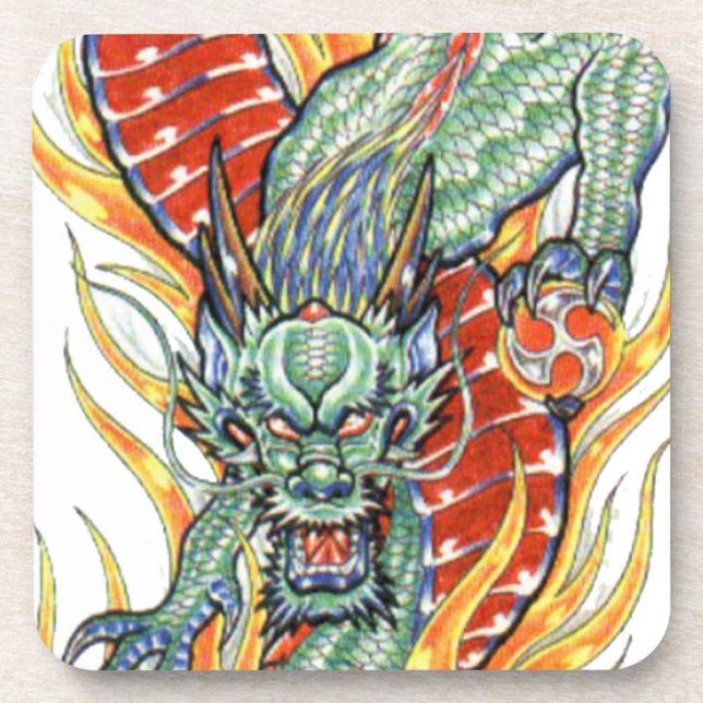 Japanische Drachen- und Lotus-Blume Untersetzer (Vorderseite)