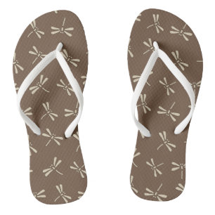 Japanische Drachenfliegermuster, Creme und Taupe T Flip Flops