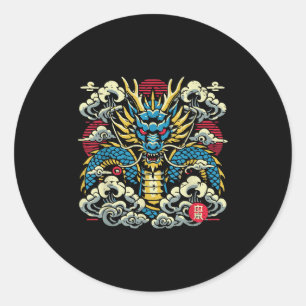 Japanische Drachenfront Wolken Vintage Anime Men W Runder Aufkleber