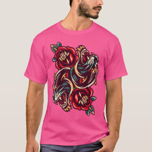 Japanische Duel Tigers Blume Tattoo Art Style T-Shirt