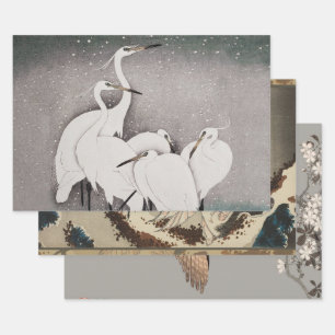 Japanische Egrets Cranes Bird Winter Snow Art Geschenkpapier Set