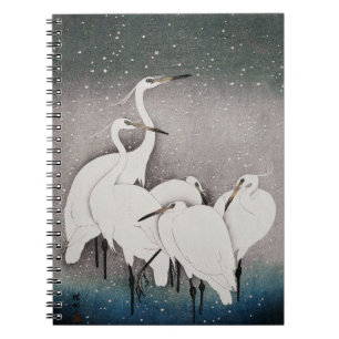 Japanische Egrets Cranes Bird Winter Snow Art Notizblock
