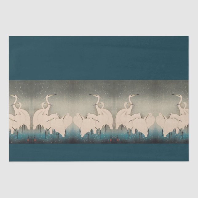 Japanische Egrets in Snow Wildlife Asia Tissue Pap Seidenpapier (Vorderseite)