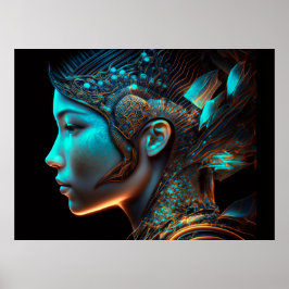 Japanische Electro Cyberpunk-Profilportrait Poster