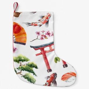 Japanische Elemente Wasserfarbe Nahtlose Textur Kleiner Weihnachtsstrumpf