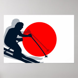 Japanische Fahne Ski Japan Wintersport Poster