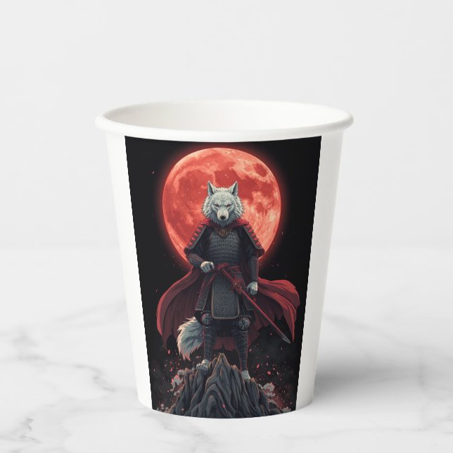 Japanische Fantasy-Krieger-Illustration Pappbecher (Vorderseite)