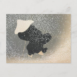 JAPANISCHE FIGURE IN DER SCHNEEPOSTKARTE POSTKARTE