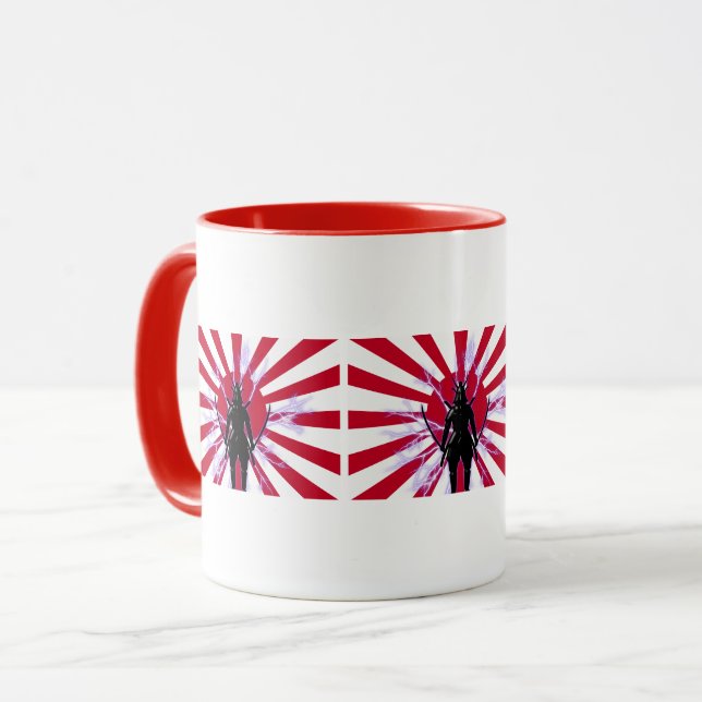 Japanische Flagge & aufgehende Sonne Samurai-Krieg Tasse (Vorderseite Links)