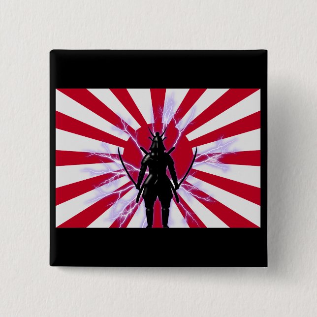 Japanische Flagge & Aufstieg Sun Samurai Warrior Button (Vorderseite)