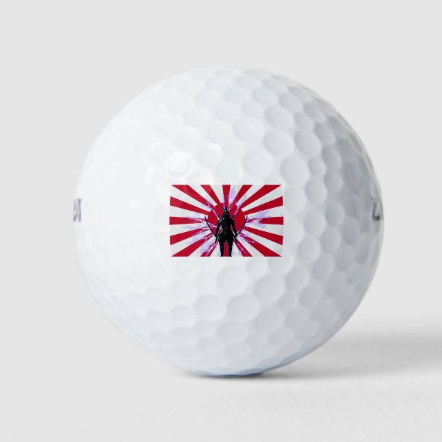 Japanische Flagge & Aufstieg Sun Samurai Warrior Golfball (Vorderseite)