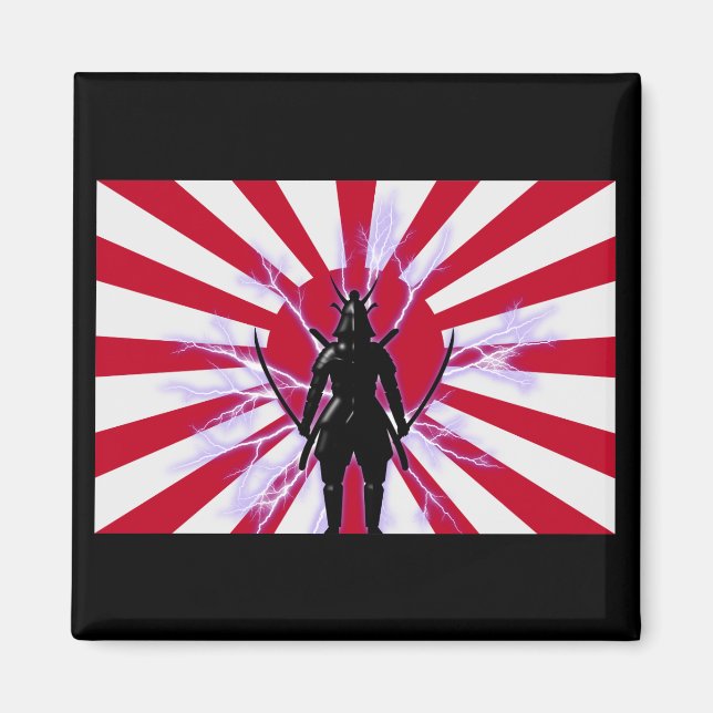 Japanische Flagge & Aufstieg Sun Samurai Warrior Magnet (Vorne)