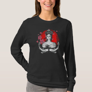 Japanische Flagge Geisha Fisch Sakura Kirschblosso T-Shirt